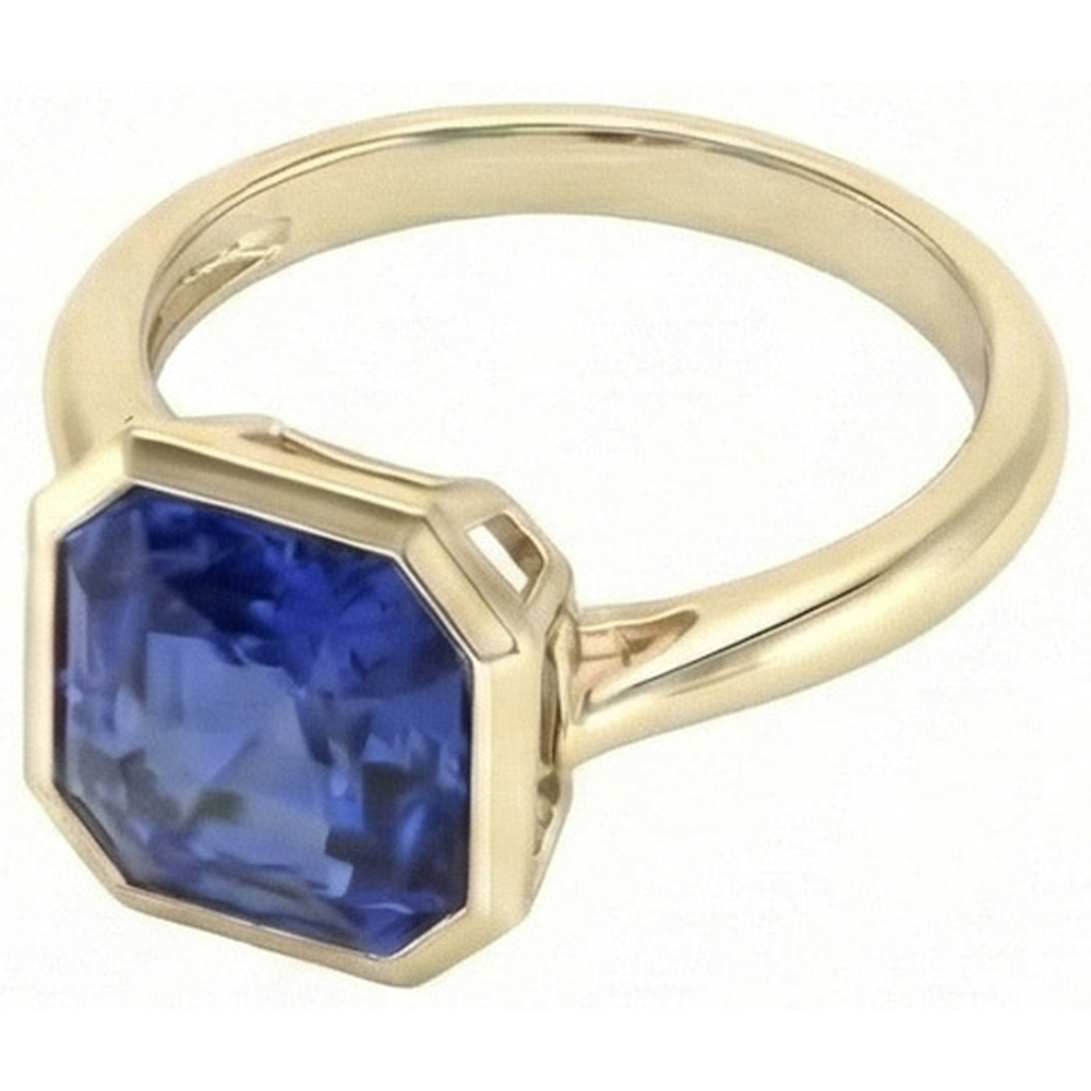 Anello solitario in oro giallo con castone con zaffiro di Ceylon 5 carati