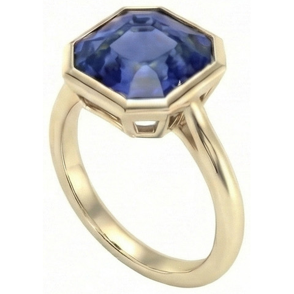 Anello solitario in oro giallo con castone con zaffiro di Ceylon 5 carati