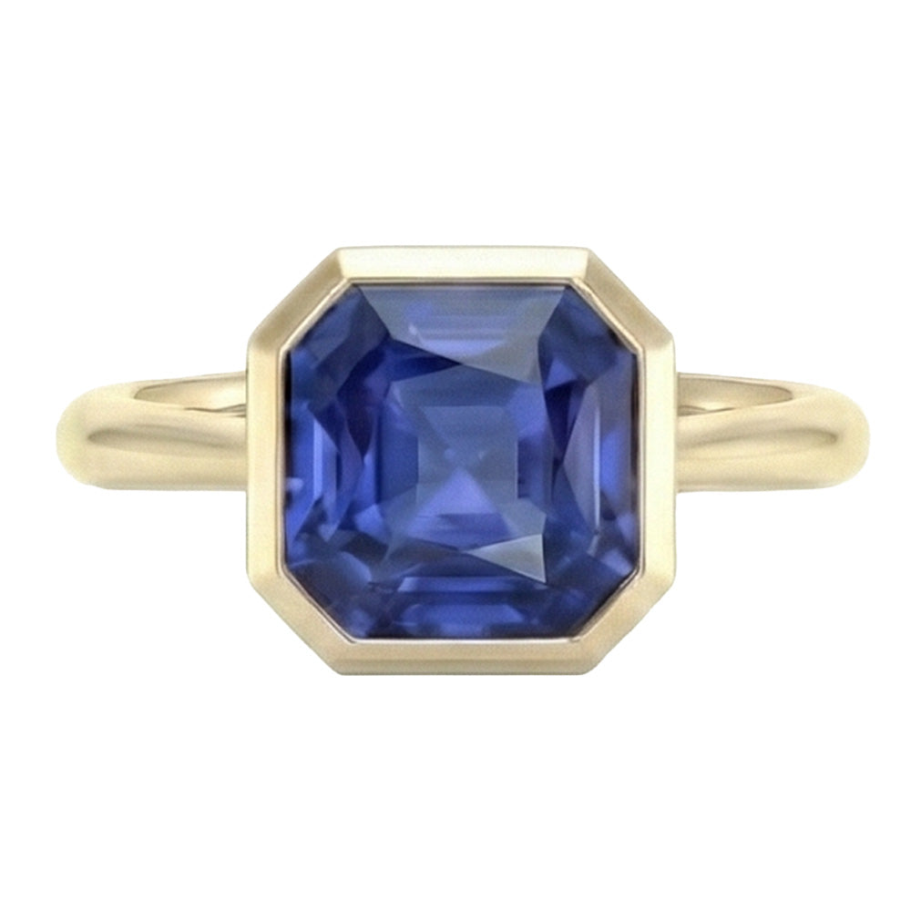 Anello solitario in oro giallo con castone con zaffiro di Ceylon 5 carati