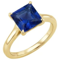 Anello solitario in oro giallo con gemma di zaffiro blu principessa 5 carati
