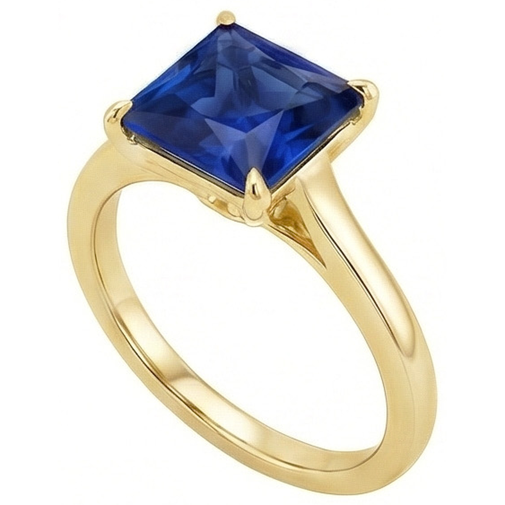 Anello solitario in oro giallo con gemma di zaffiro blu principessa 5 carati