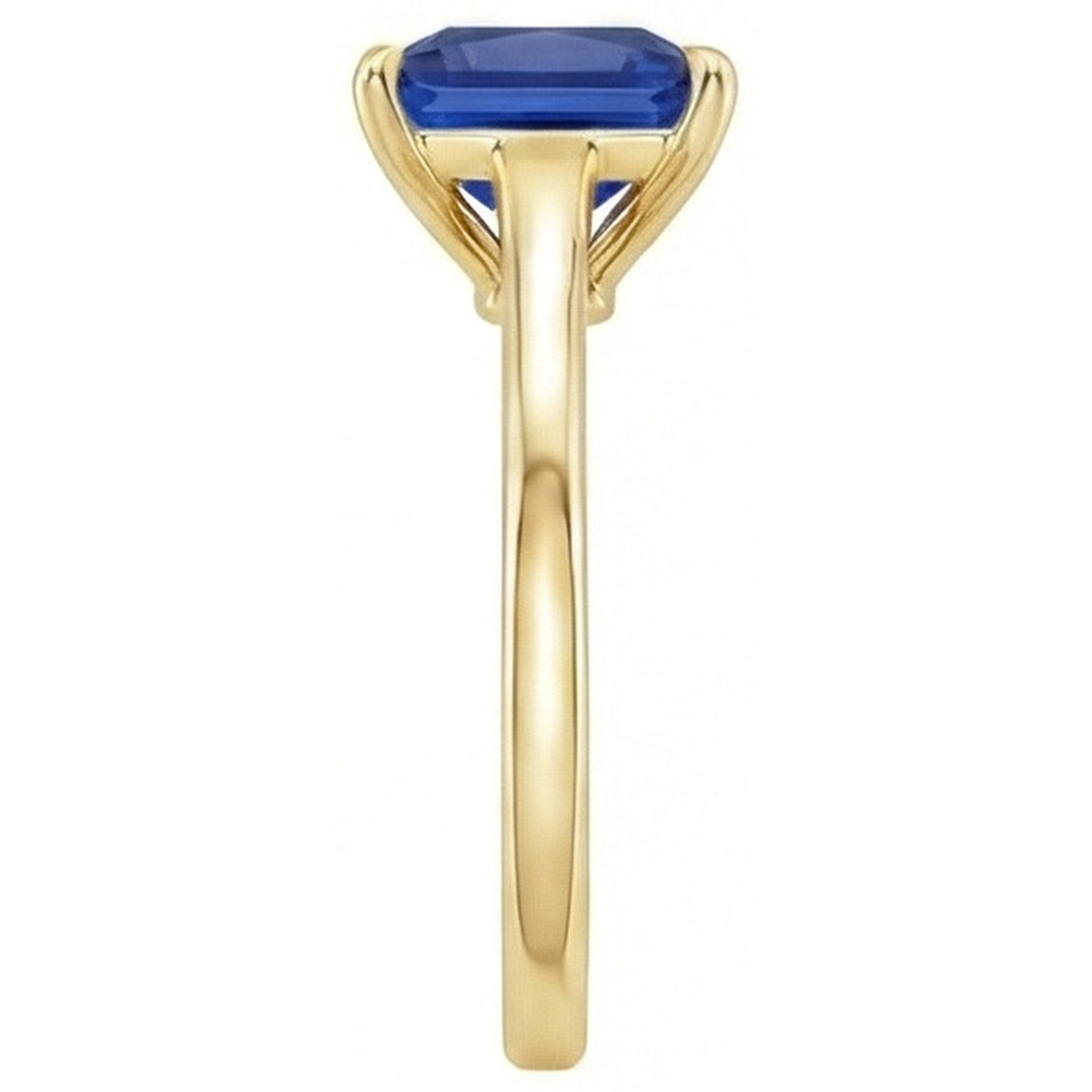 Anello solitario in oro giallo con gemma di zaffiro blu principessa 5 carati