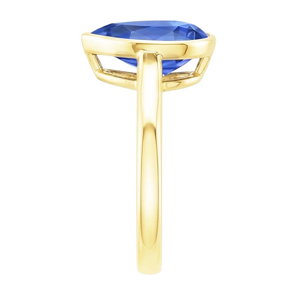 Anello solitario in oro giallo lunetta con zaffiro dello Sri Lanka pera 4 carati