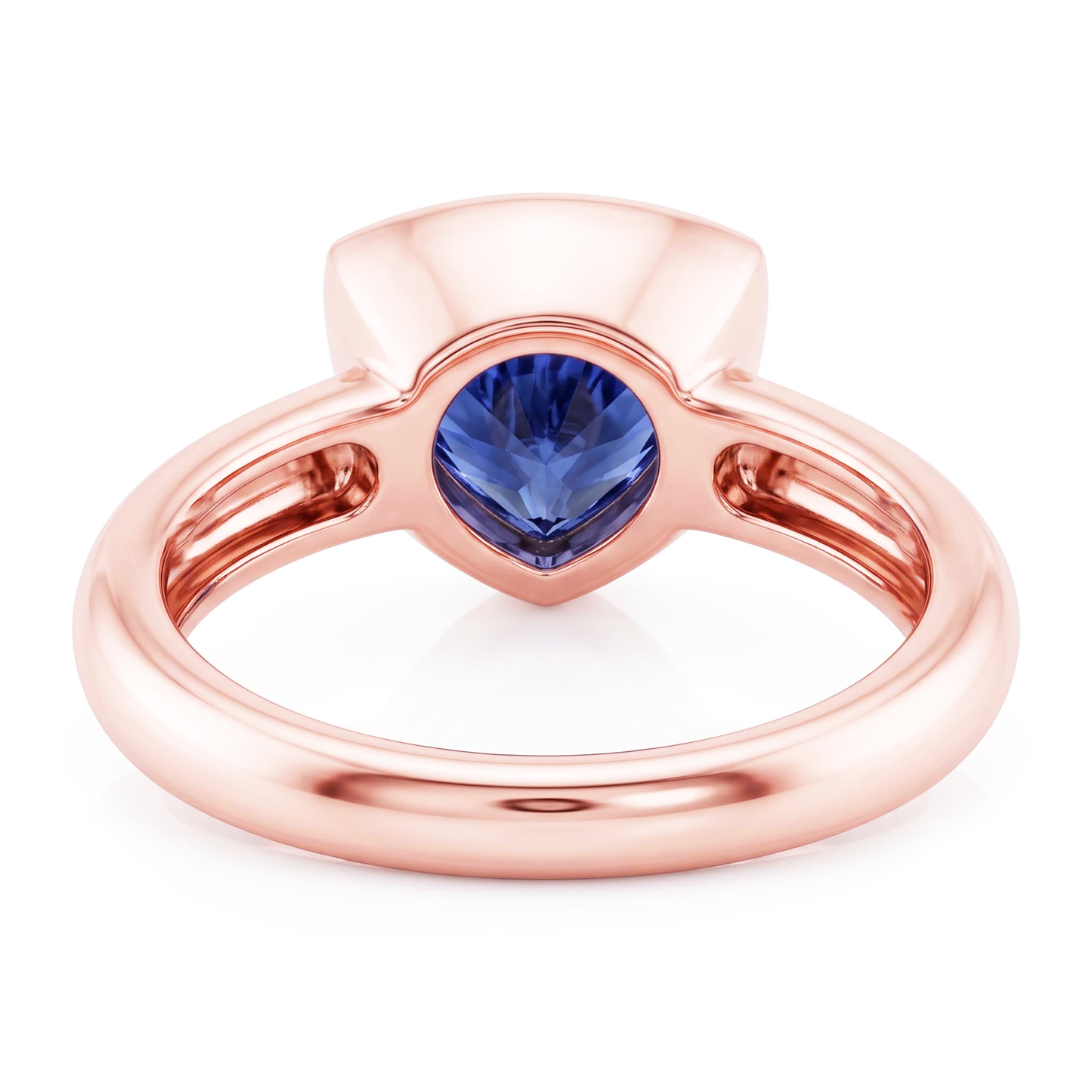 Anello solitario in oro rosa 2 carati con castone in zaffiro blu taglio trilioni