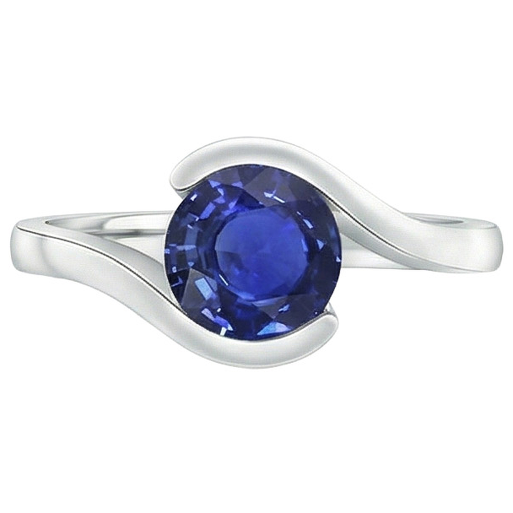 Anello solitario in stile Tension con gioielli in oro zaffiro di Ceylon a 2 carati