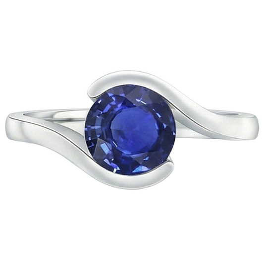 Anello solitario in stile Tension con gioielli in oro zaffiro di Ceylon a 2 carati