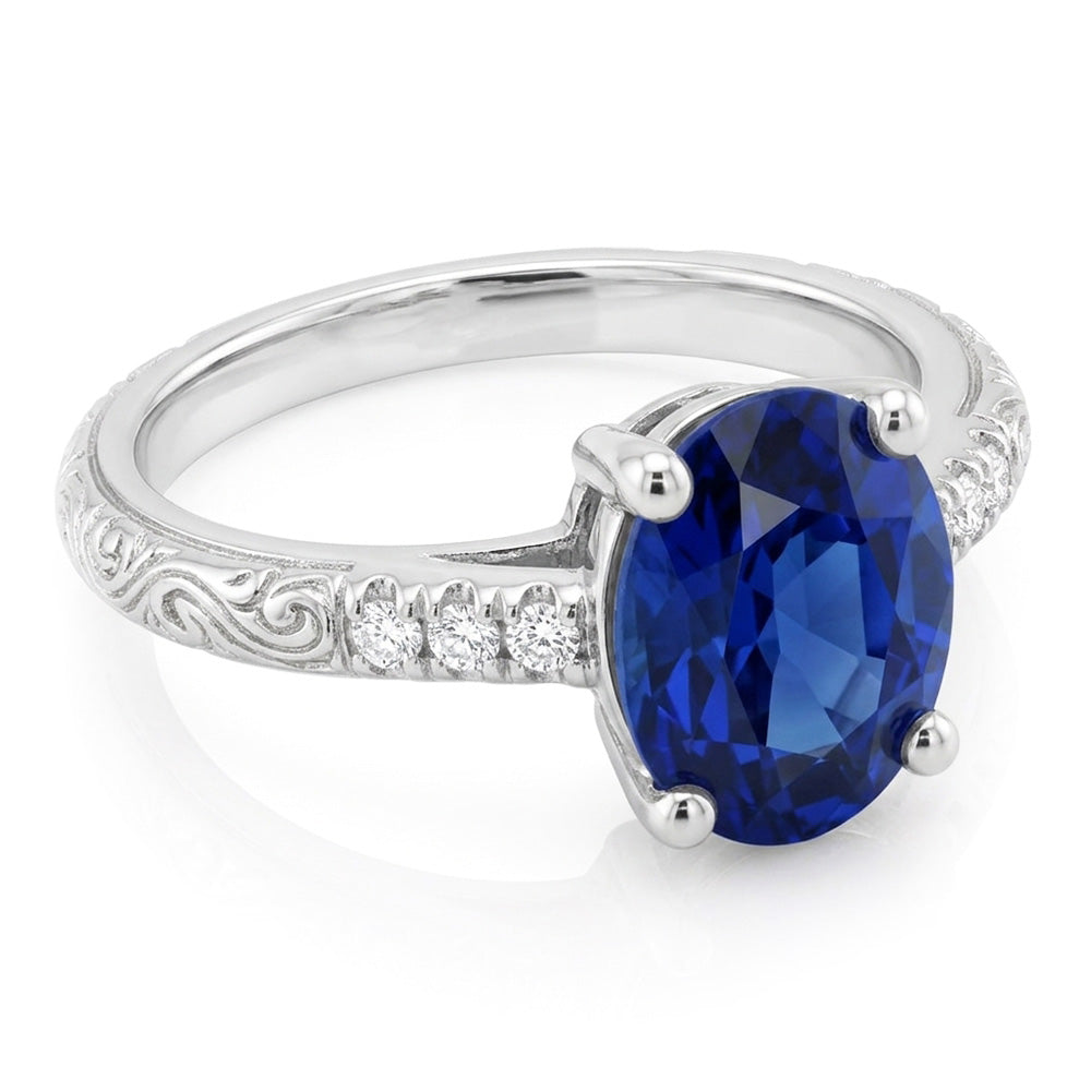 Anello solitario in stile antico con accenti blu zaffiro da 3,50 carati