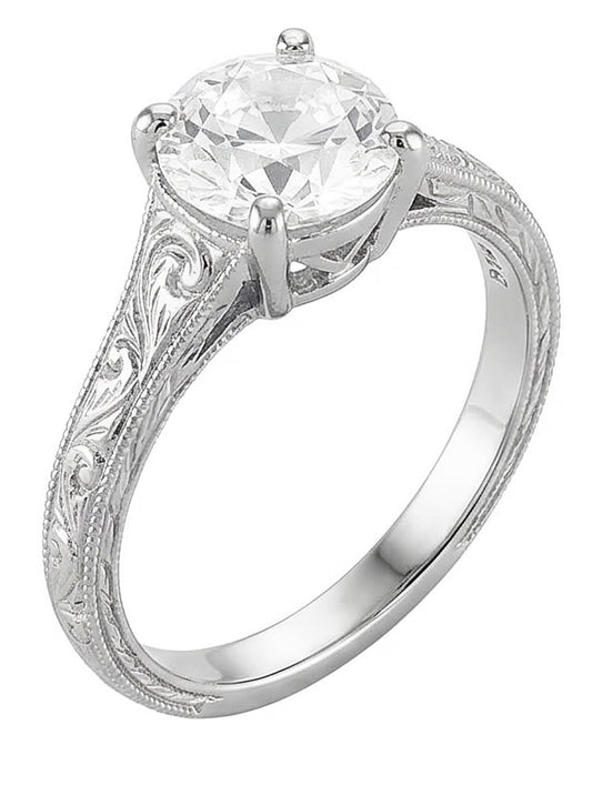 Anello solitario in stile antico con diamante taglio vecchio miniera 1.50 carati