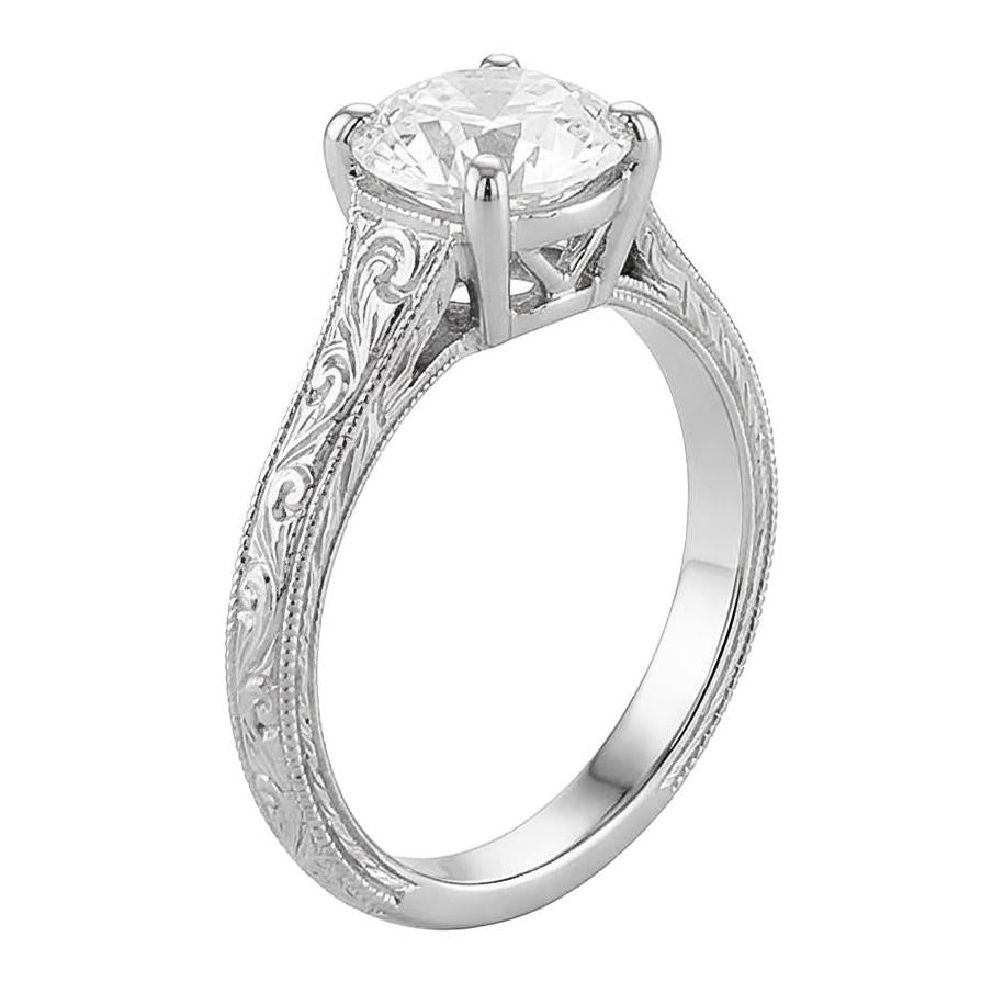 Anello solitario in stile antico con diamante taglio vecchio miniera 1.50 carati