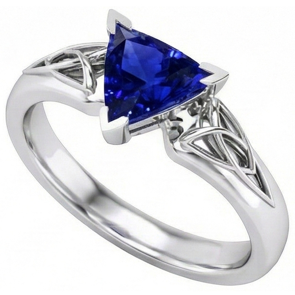Anello solitario in stile antico con zaffiro blu da 2 trilioni di carati a V