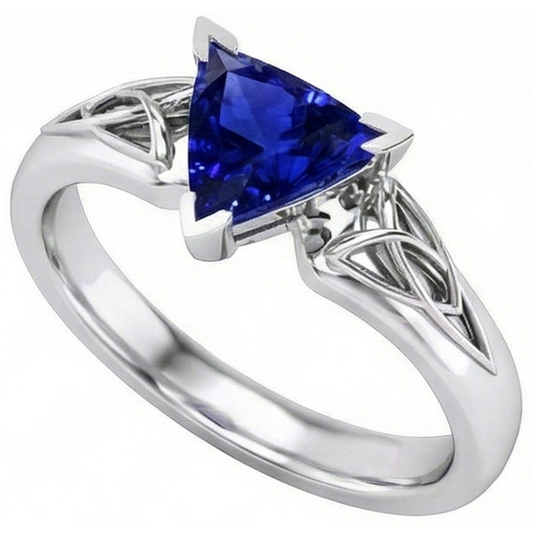 Anello solitario in stile antico con zaffiro blu da 2 trilioni di carati a V