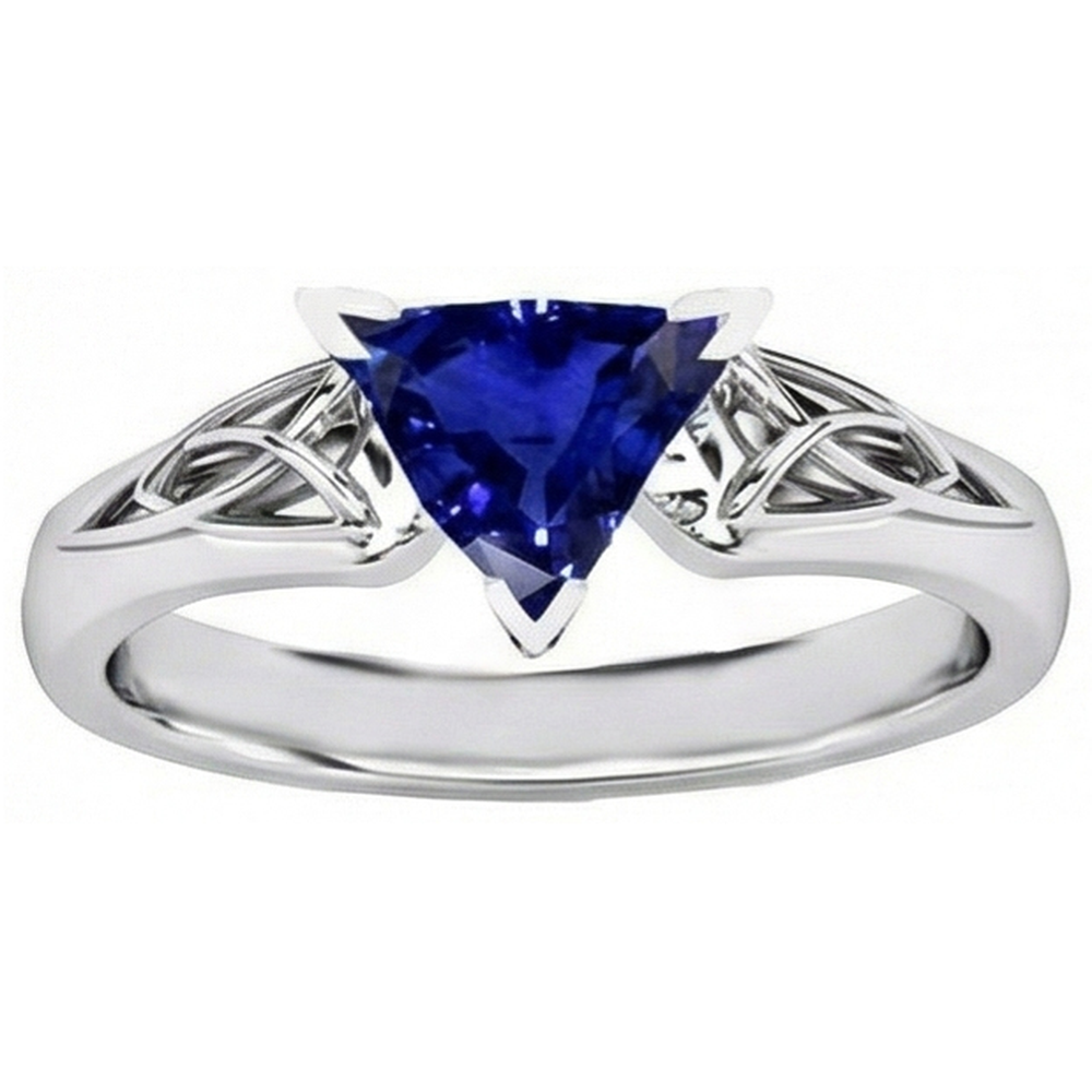 Anello solitario in stile antico con zaffiro blu da 2 trilioni di carati a V