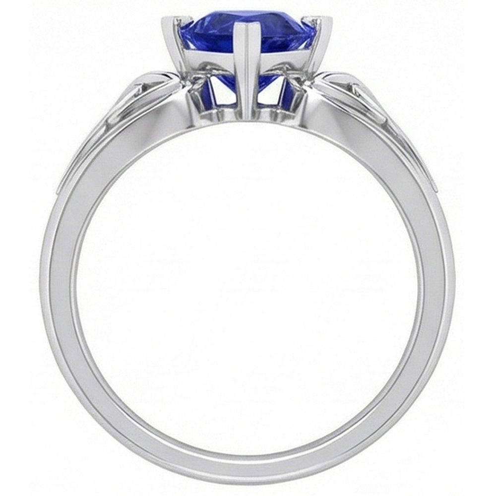 Anello solitario in stile antico con zaffiro blu da 2 trilioni di carati a V