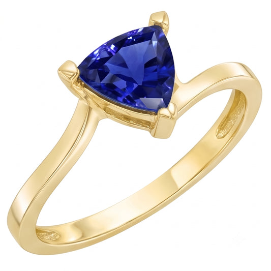 Anello solitario in stile bypass trilioni con zaffiro da 1,50 carati in oro giallo 14K