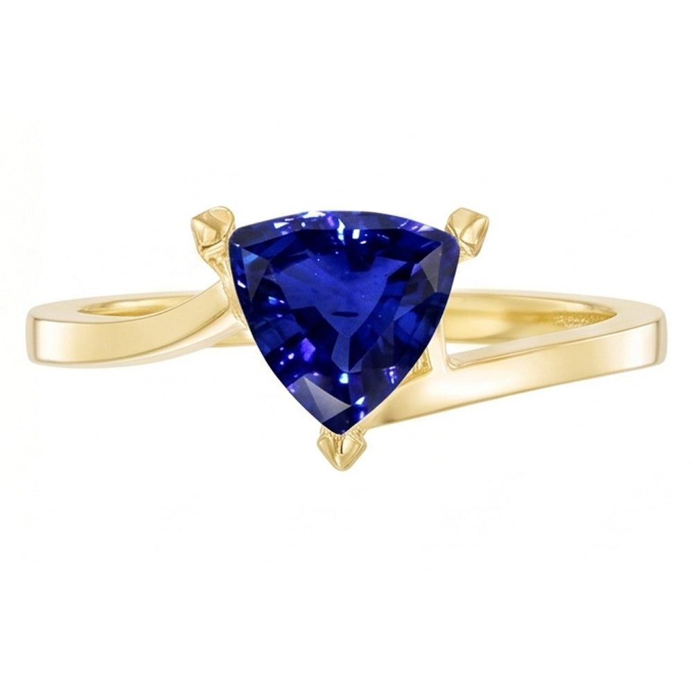 Anello solitario in stile bypass trilioni con zaffiro da 1,50 carati in oro giallo 14K