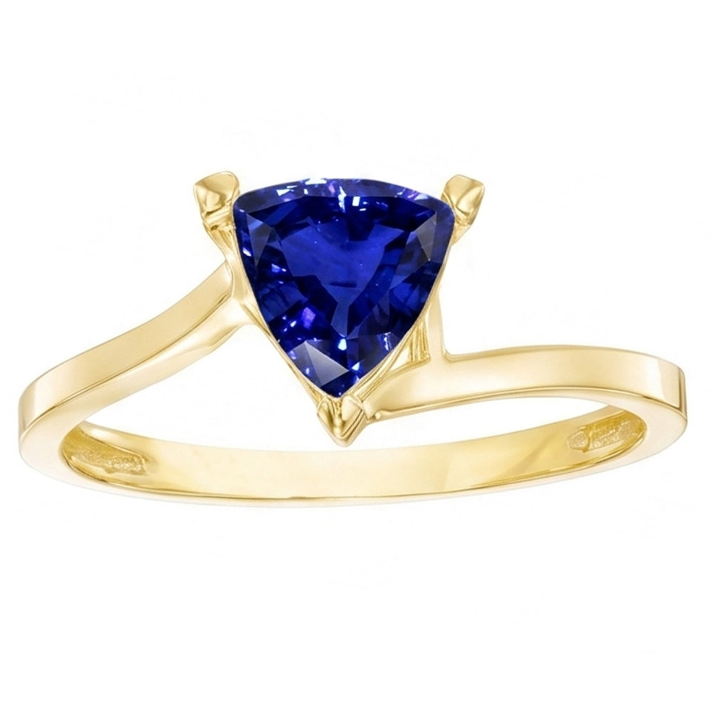 Anello solitario in stile bypass trilioni con zaffiro da 1,50 carati in oro giallo 14K