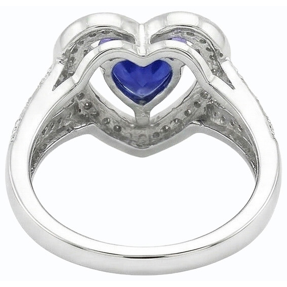 Anello solitario in stile vintage con zaffiro blu con taglio a cuore da 1,50 carati in oro bianco 14K