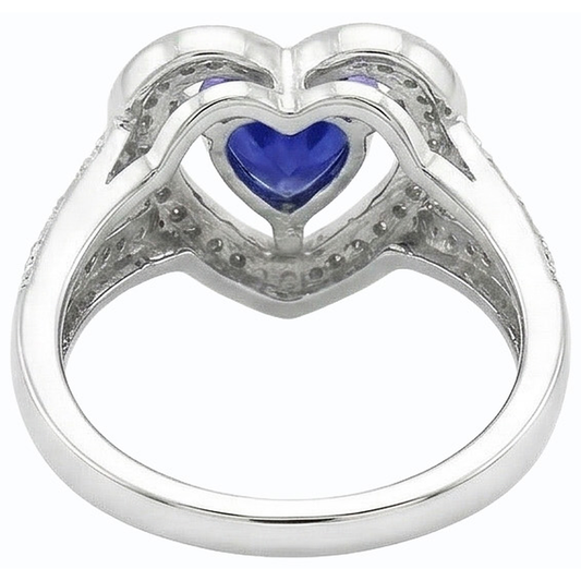 Anello solitario in stile vintage con zaffiro blu con taglio a cuore da 1,50 carati in oro bianco 14K