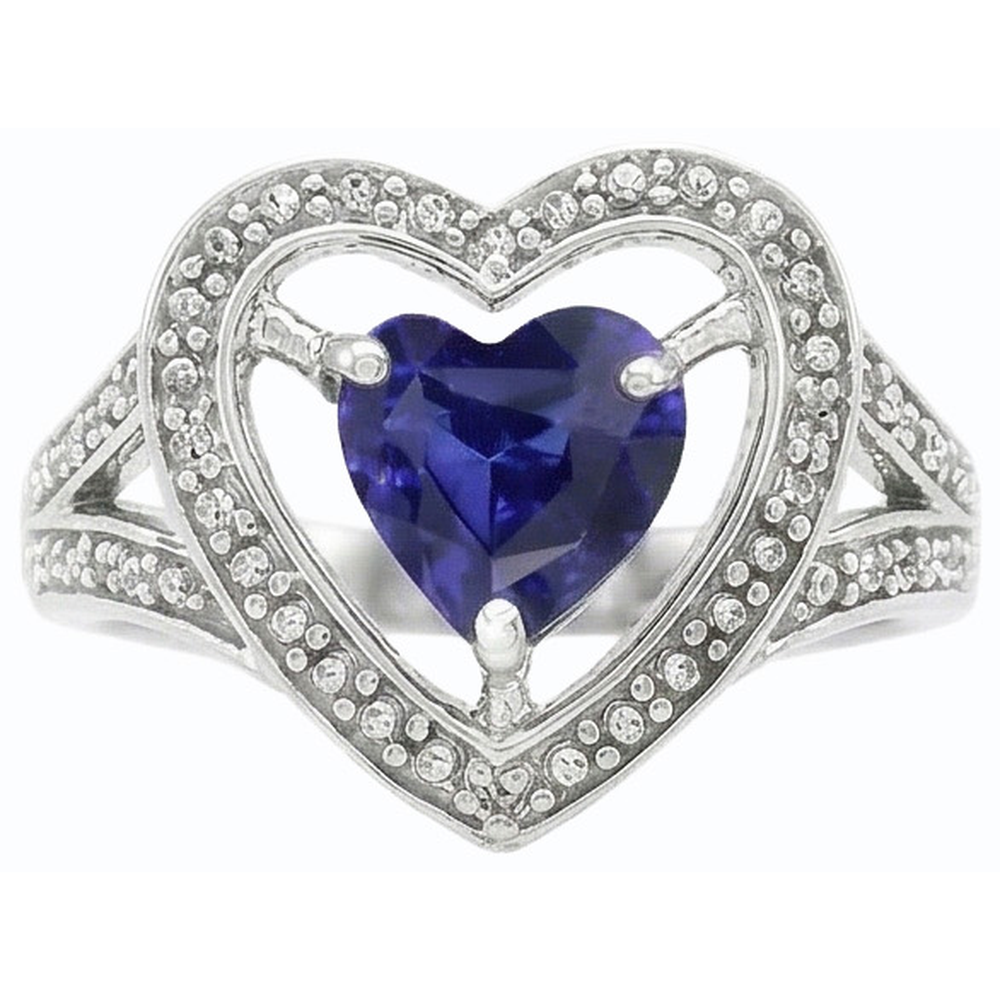 Anello solitario in stile vintage con zaffiro blu con taglio a cuore da 1,50 carati in oro bianco 14K