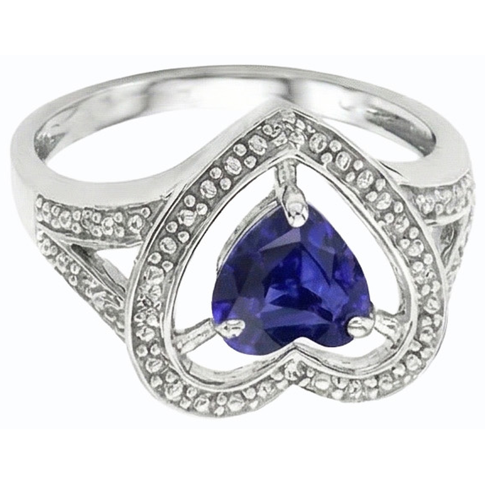 Anello solitario in stile vintage con zaffiro blu con taglio a cuore da 1,50 carati in oro bianco 14K