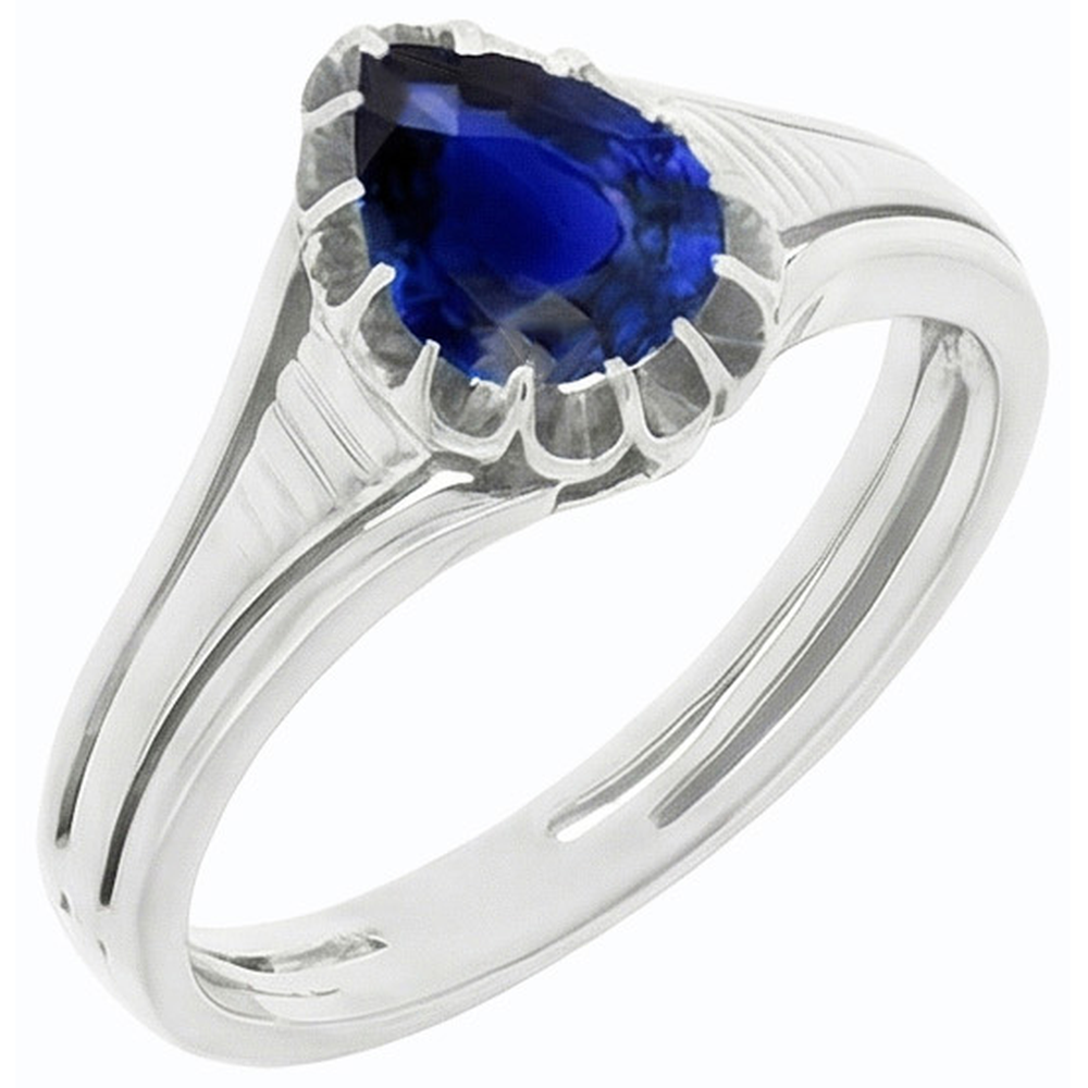 Anello solitario in stile vintage con zaffiro di Ceylon taglio a pera 2 carati