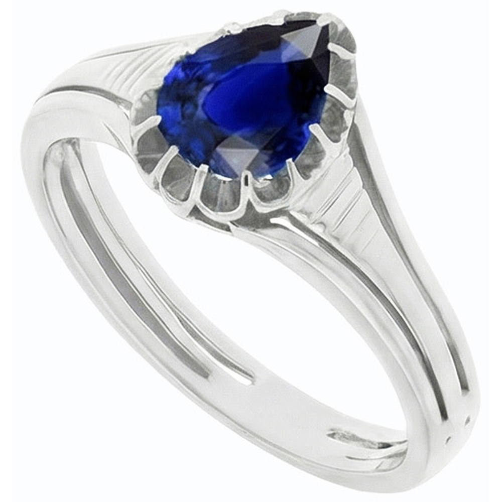 Anello solitario in stile vintage con zaffiro di Ceylon taglio a pera 2 carati