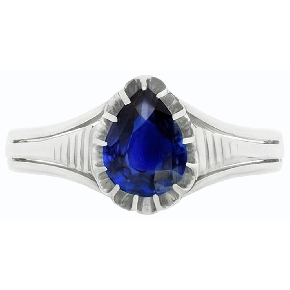 Anello solitario in stile vintage con zaffiro di Ceylon taglio a pera 2 carati