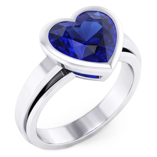 Anello solitario in zaffiro blu 3 carati con castone a forma di cuore incastonato in oro 14k