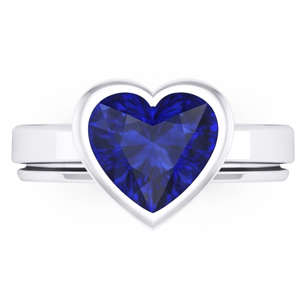 Anello solitario in zaffiro blu 3 carati con castone a forma di cuore incastonato in oro 14k