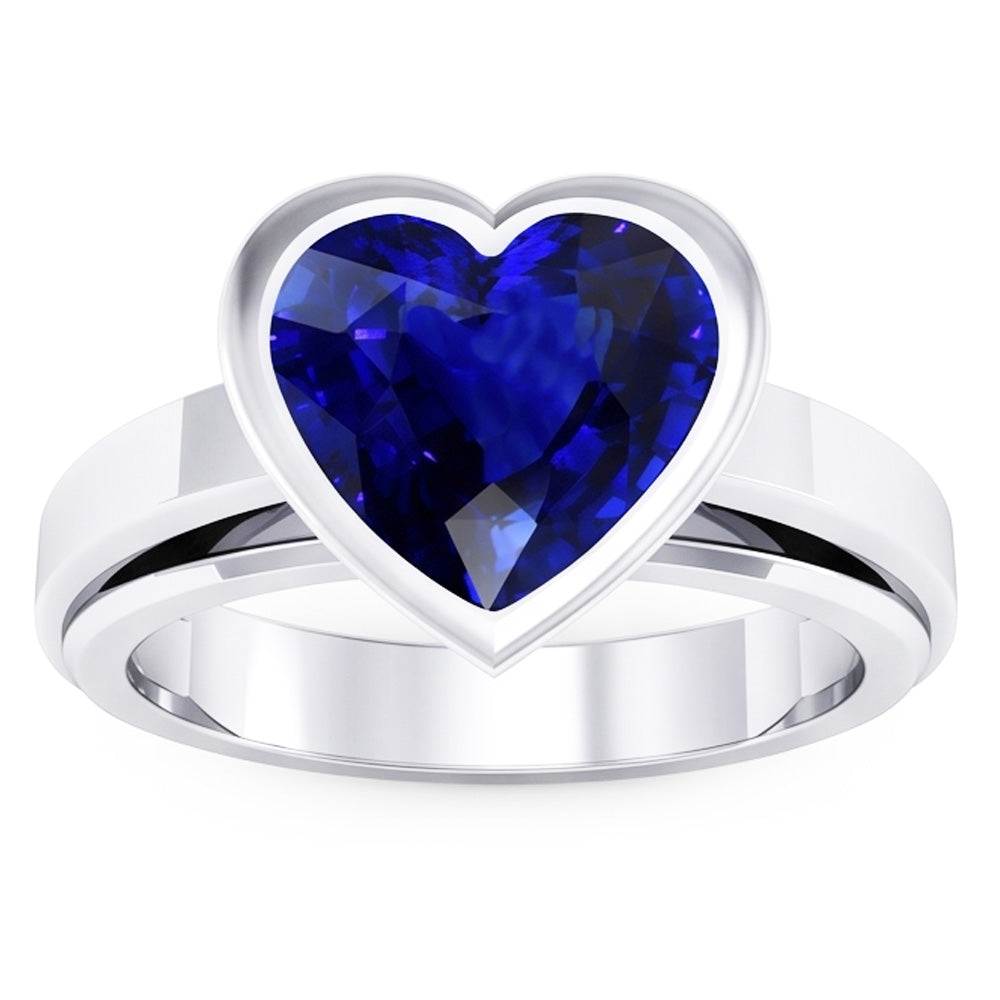 Anello solitario in zaffiro blu 3 carati con castone a forma di cuore incastonato in oro 14k