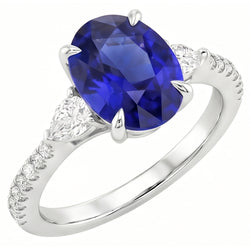 Anello solitario in zaffiro blu con pera e diamante rotondo 3 carati
