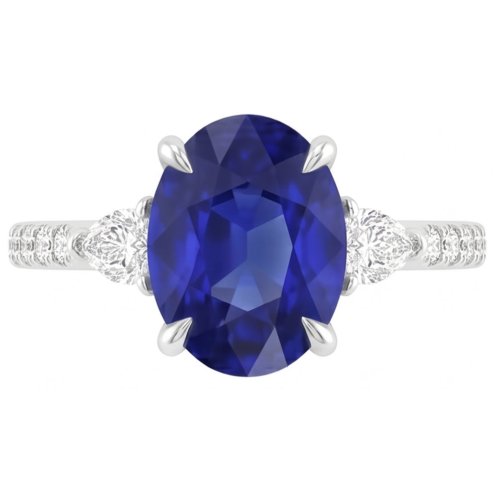 Anello solitario in zaffiro blu con pera e diamante rotondo 3 carati