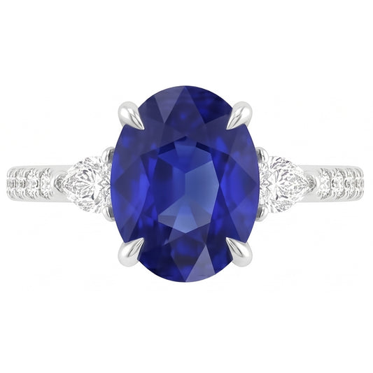 Anello solitario in zaffiro blu con pera e diamante rotondo 3 carati