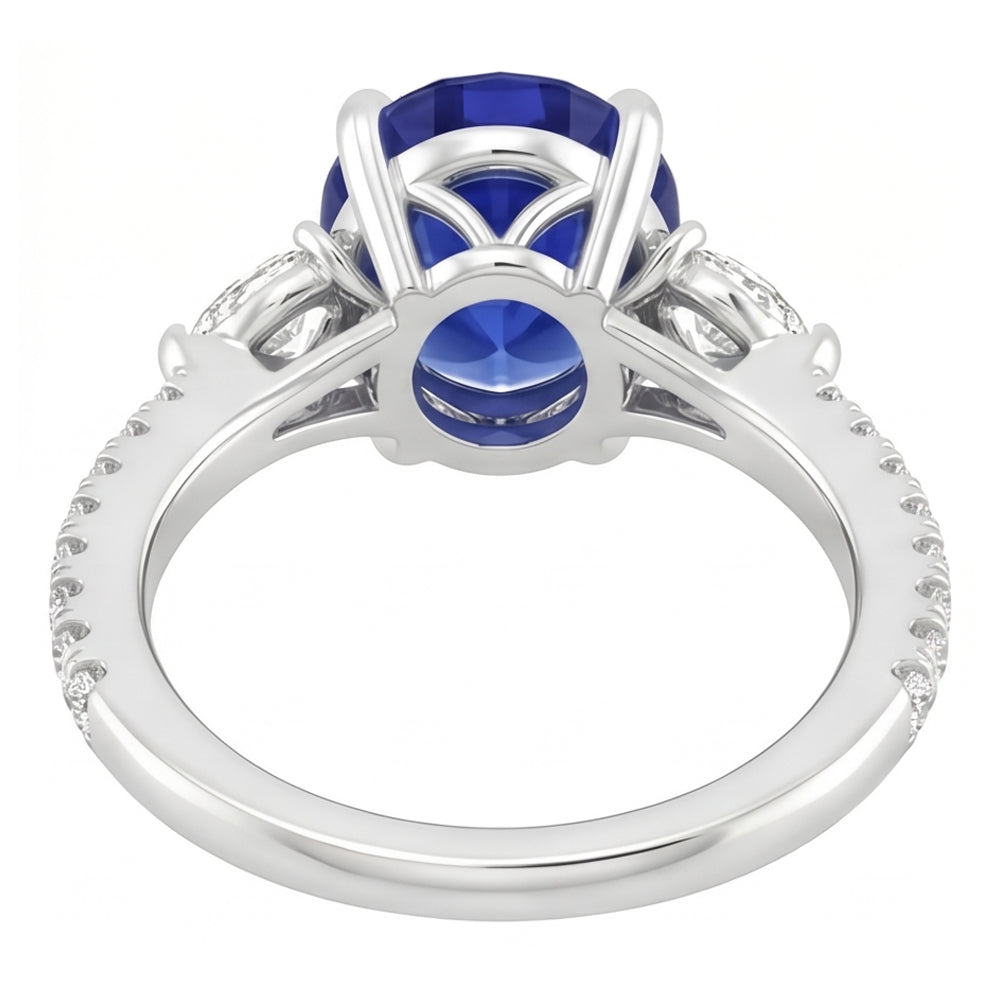 Anello solitario in zaffiro blu con pera e diamante rotondo 3 carati