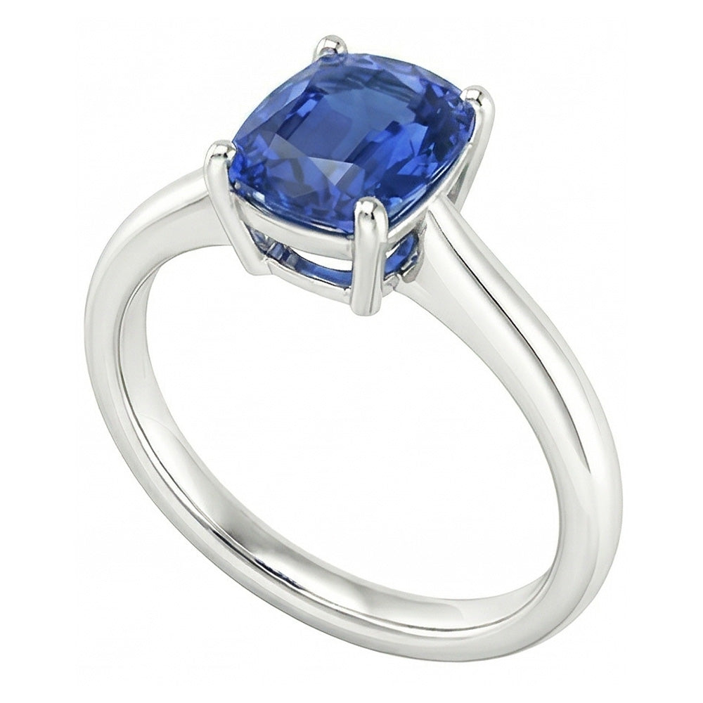 Anello solitario ovale con zaffiro blu naturale 2 carati oro bianco 14K