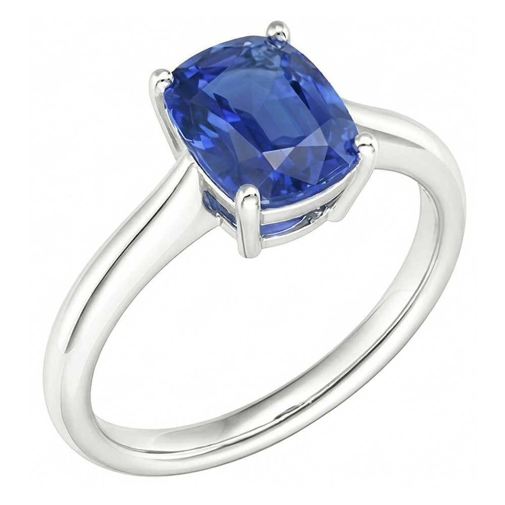 Anello solitario ovale con zaffiro blu naturale 2 carati oro bianco 14K