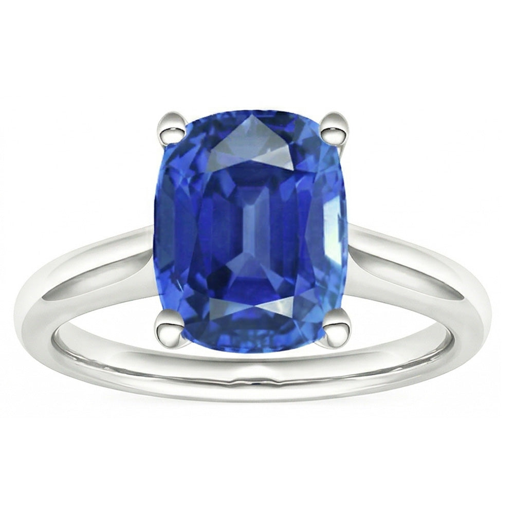 Anello solitario ovale con zaffiro blu naturale 2 carati oro bianco 14K