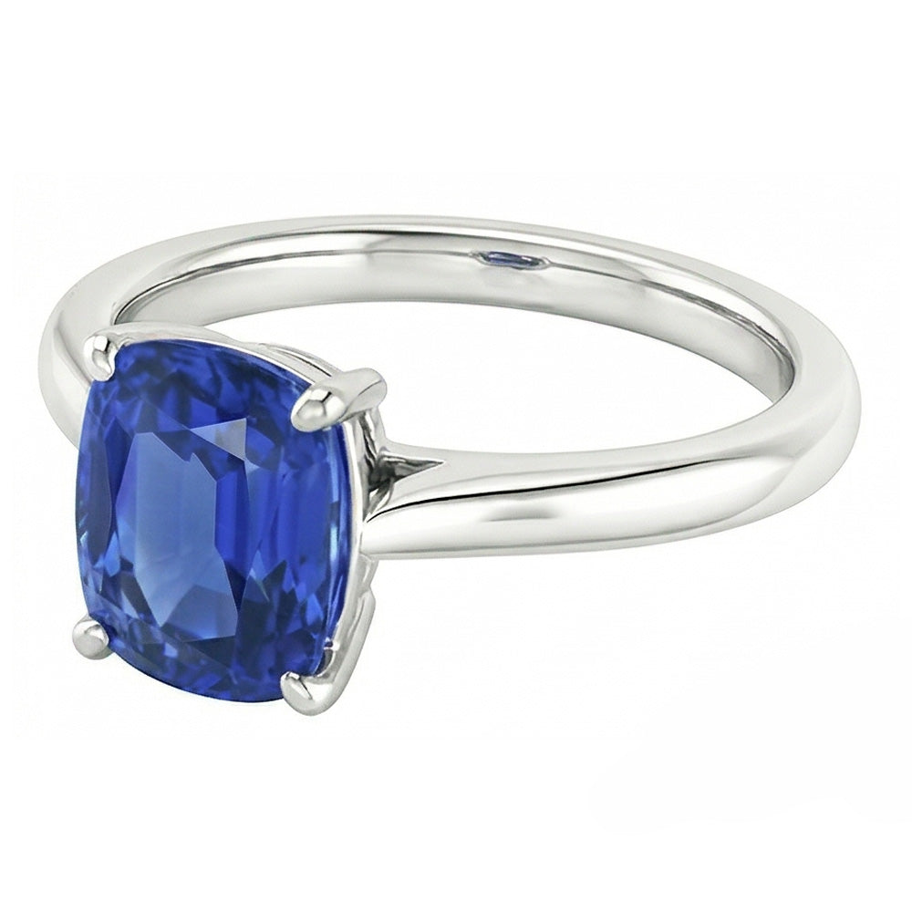 Anello solitario ovale con zaffiro blu naturale 2 carati oro bianco 14K