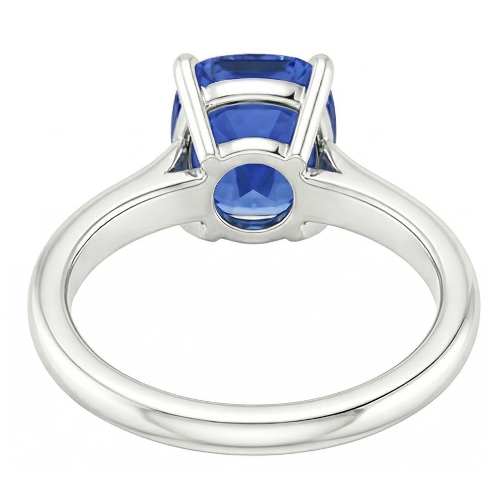 Anello solitario ovale con zaffiro blu naturale 2 carati oro bianco 14K