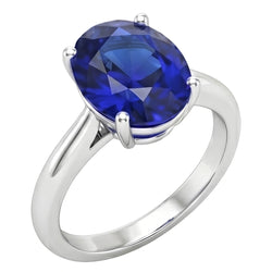 Anello solitario ovale con zaffiro dello Sri Lanka Oro bianco 14K 3.30 carati