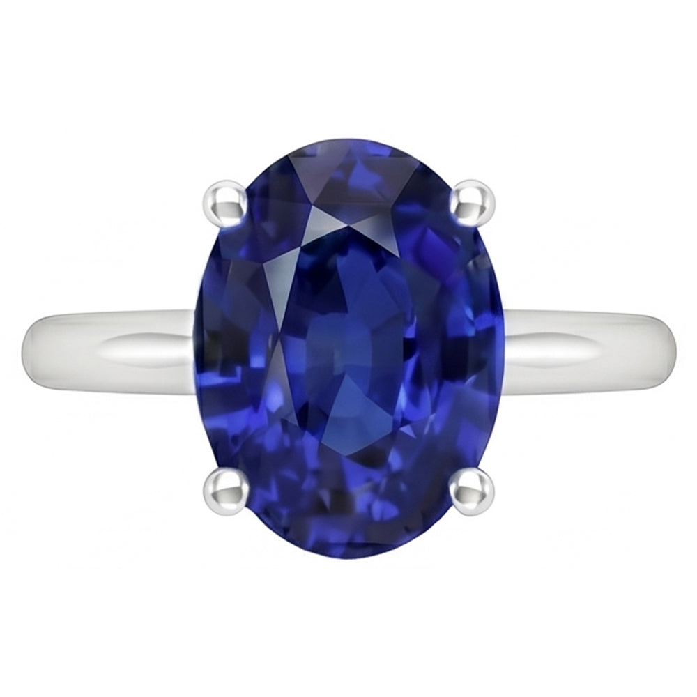 Anello solitario ovale con zaffiro dello Sri Lanka Oro bianco 14K 3.30 carati