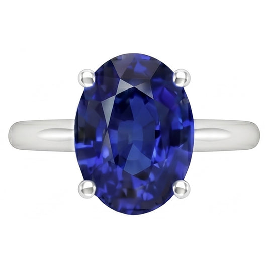Anello solitario ovale con zaffiro dello Sri Lanka Oro bianco 14K 3.30 carati