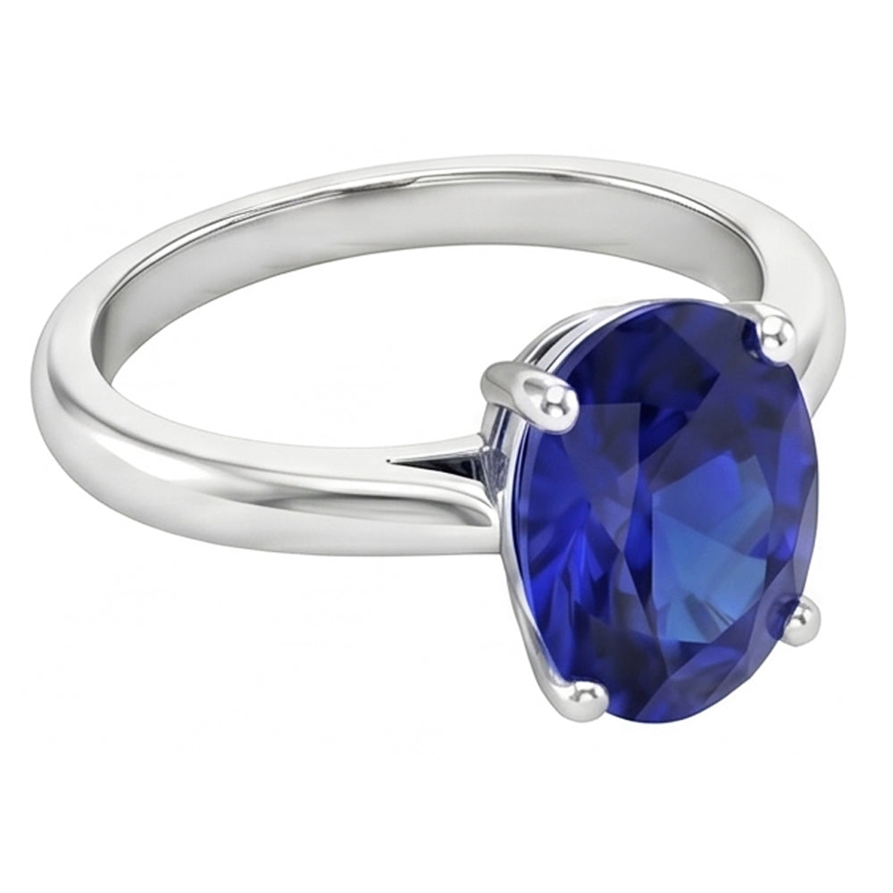 Anello solitario ovale con zaffiro dello Sri Lanka Oro bianco 14K 3.30 carati