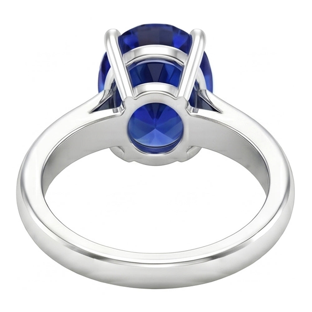 Anello solitario ovale con zaffiro dello Sri Lanka Oro bianco 14K 3.30 carati