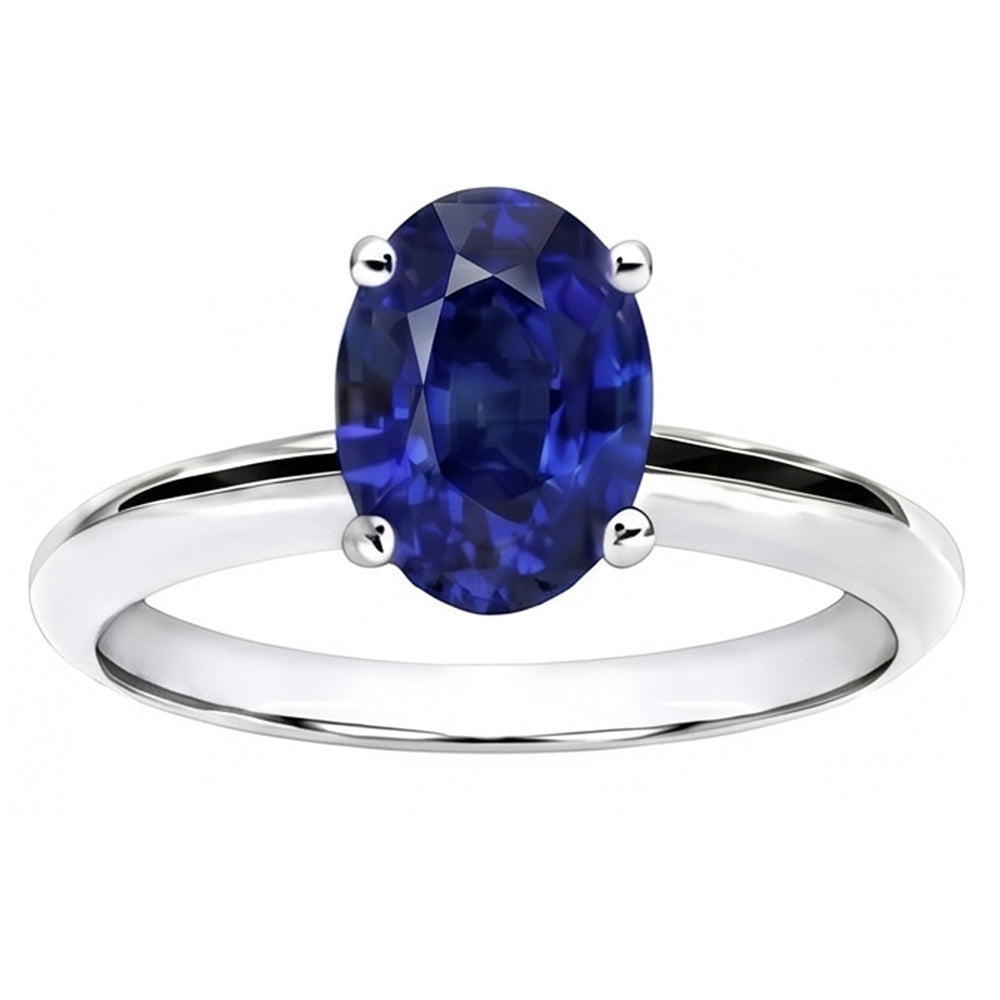 Anello solitario ovale con zaffiro dello Sri Lanka Oro bianco 14K 3.30 carati