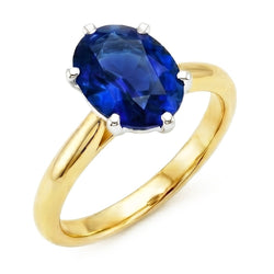 Anello solitario ovale con zaffiro dello Sri Lanka bicolore 2 carati con gambo spesso