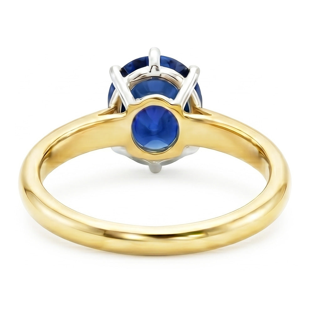 Anello solitario ovale con zaffiro dello Sri Lanka bicolore 2 carati con gambo spesso