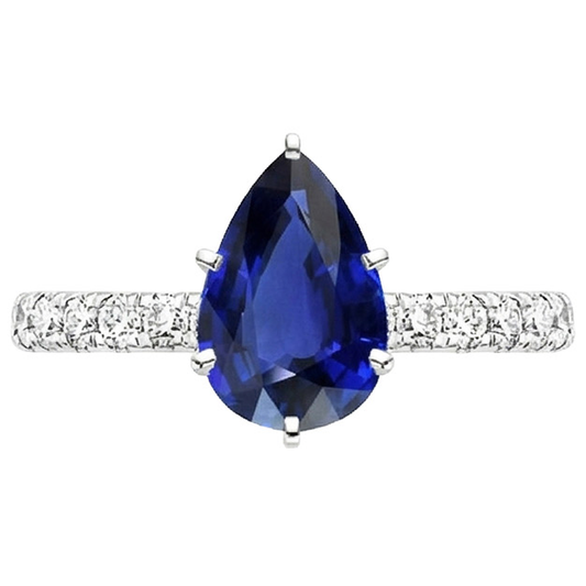 Anello solitario pera blu zaffiro pavé con accenti di diamante 5.25 carati