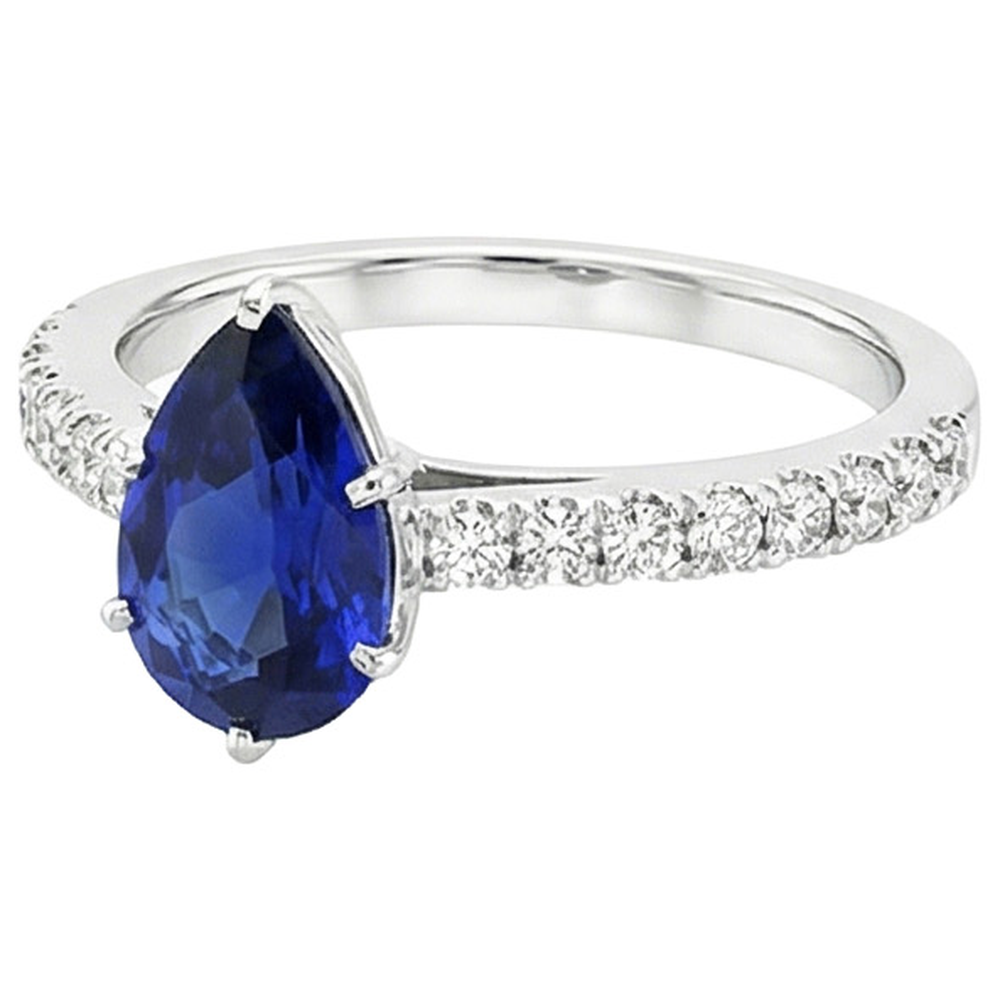 Anello solitario pera blu zaffiro pavé con accenti di diamante 5.25 carati
