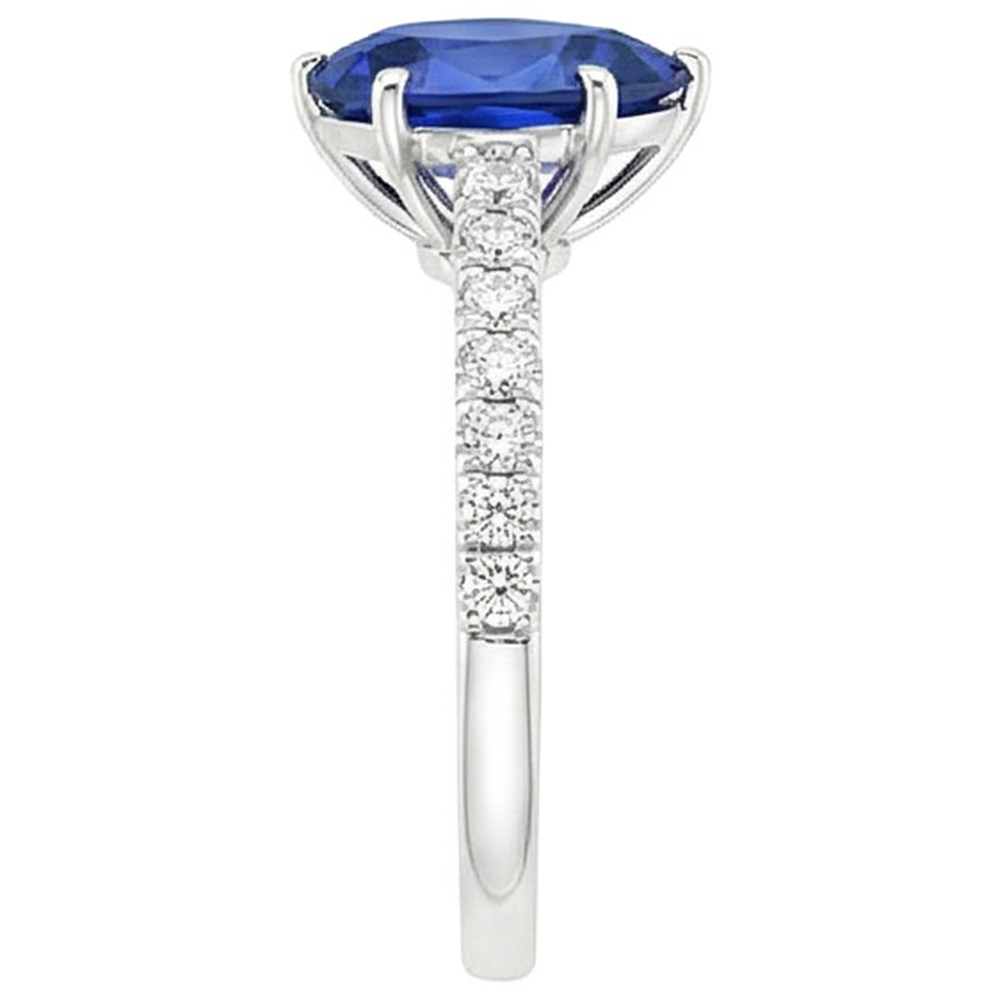 Anello solitario pera blu zaffiro pavé con accenti di diamante 5.25 carati